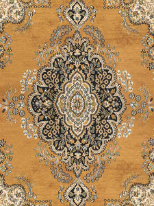 Close up shot of a botemir design hand knotted Indian carpet also known as a oriental rug.