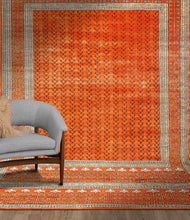 Load image into Gallery viewer, Orange Botemir Design Indian Carpet Handknotted Oriental Rug in a Room Setting