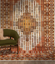 Load image into Gallery viewer, White Rust and Brown TribalDesign Indian Carpet Handknotted Oriental Rug in a Room Setting
