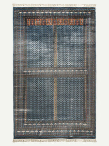 Full shot of a blue Botemir Design Indian Carpet Handknotted Oriental Rug