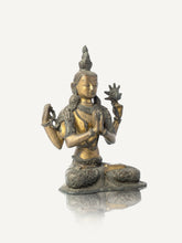Load image into Gallery viewer, Vintage Avalokiteshvara Padmapani Buddha idol handcrafted in brass bronze panchaloha, seated in meditation pose.
