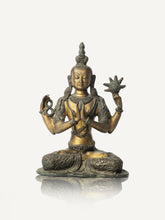 Load image into Gallery viewer, Vintage Avalokiteshvara Padmapani Buddha idol handcrafted in brass bronze panchaloha, seated in meditation pose.
