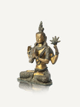 Load image into Gallery viewer, Vintage Avalokiteshvara Padmapani Buddha idol handcrafted in brass bronze panchaloha, seated in meditation pose.
