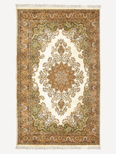 Load image into Gallery viewer, Full shot of a traditional design hand knotted Indian carpet also known as a oriental rug, in a room setting.
