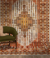 White Rust and Brown TribalDesign Indian Carpet Handknotted Oriental Rug in a Room Setting