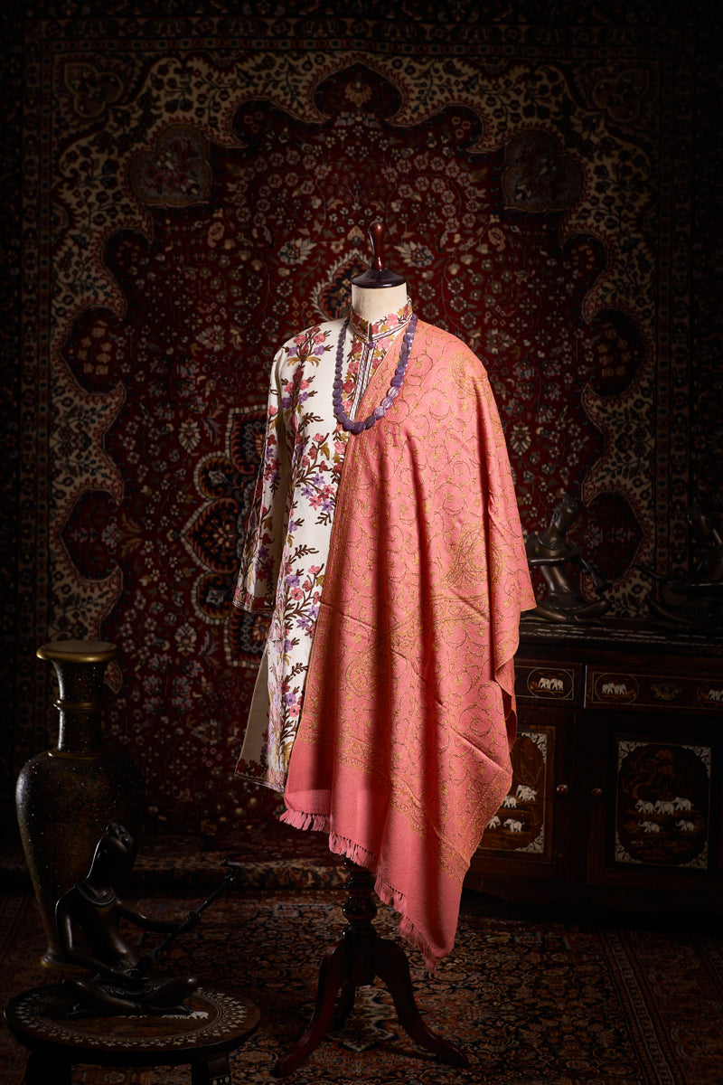 Red Alstroemeria Jaali Toosha Kashmiri Stole - The Verasaa Collections