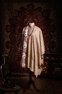 Beige Frangipani Jaali Toosha Kashmiri Stole - The Verasaa Collections