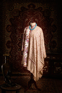 Beige Angelonia Jaali Kashmiri Pashmina Stole - The Verasaa Collections