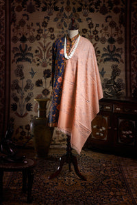 Orange Cream Freesia Jaali Toosha Kashmiri Stole - The Verasaa Collections