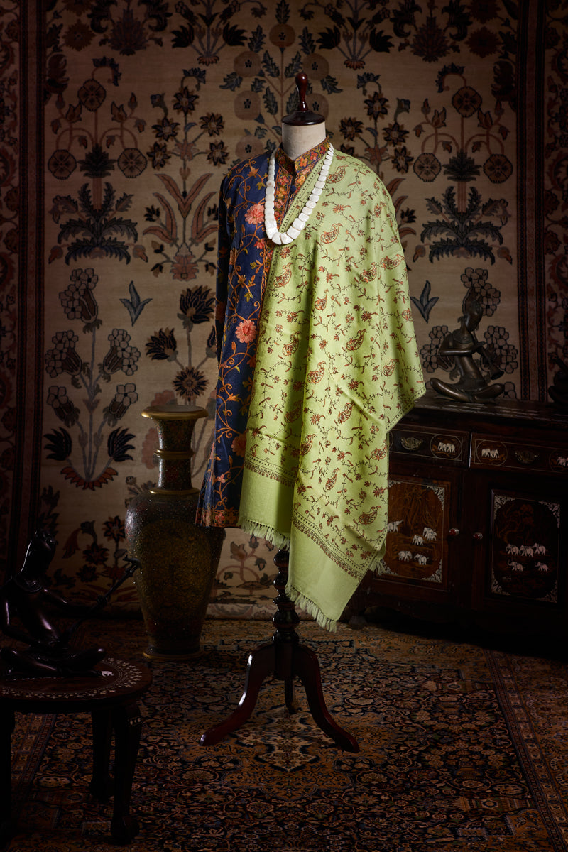 Green Vines Paisley Jaali Toosha Kashmiri Stole - The Verasaa Collections