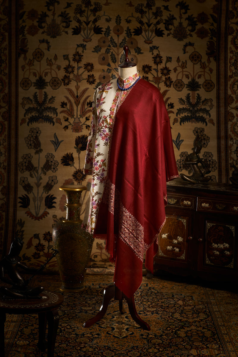 Red Alchemilla Palladar Pashmina Kashmiri Stole - The Verasaa Collections