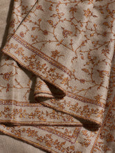 Load image into Gallery viewer, Beige Frangipani Jaali Toosha Kashmiri Stole - The Verasaa Collections
