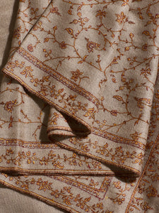 Beige Frangipani Jaali Toosha Kashmiri Stole - The Verasaa Collections