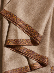 Tan Brown Pansy Kashmiri Pashmina Stole - The Verasaa Collections