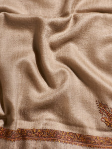 Tan Brown Pansy Kashmiri Pashmina Stole - The Verasaa Collections