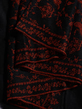 Load image into Gallery viewer, Black Red Angelonia Jaali Kashmiri Pashmina Stole - The Verasaa Collections
