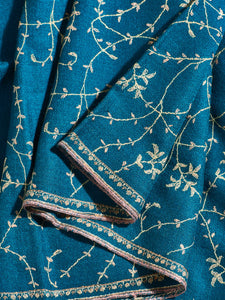 Blue Vines Jaali Kashmiri Pashmina Stole - The Verasaa Collections