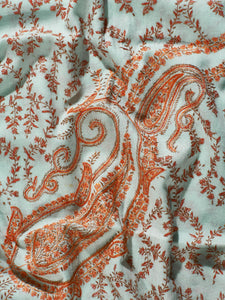 Teal Paisley Freesia Jaali Toosha Kashmiri Stole - The Verasaa Collections